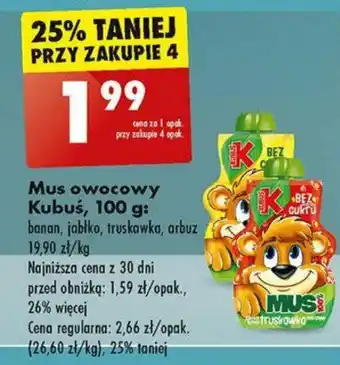 Biedronka Mus owocowy Kubuś, 100 g oferta