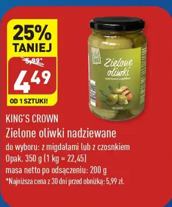 ALDI KING'S CROWN Zielone oliwki nadziewane 350 g oferta