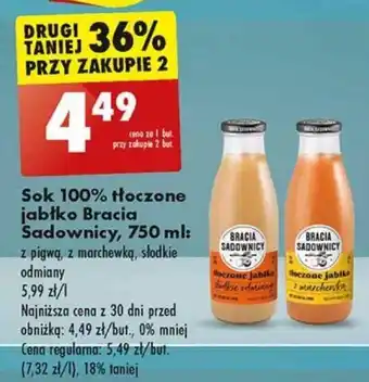 Biedronka Sok 100% tłoczone jabłko Bracia Sadownicy, 750 ml oferta