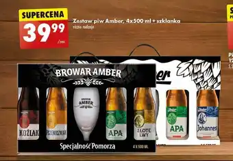 Biedronka Zestaw piw Amber, 4x500 ml + szklanka oferta