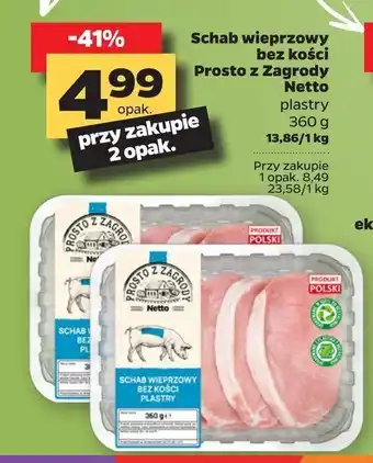 Netto Schab wieprzowy bez kości plastry 1 SZT 360 G oferta