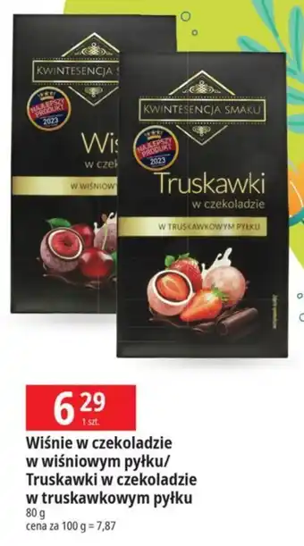 E.Leclerc Wiśnie w czekoladzie w wiśniowym pyłku/ Truskawki w czekoladzie w truskawkowym pyłku 80 g oferta