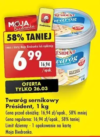 Biedronka Twaróg sernikowy Président, 1 kg oferta