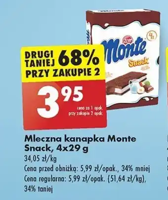 Biedronka Mleczna kanapka Monte Snack, 4x29 g oferta