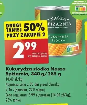 Biedronka Kukurydza słodka Nasza Spiżarnia, 340 g/285 g oferta