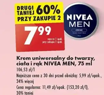 Biedronka Krem uniwersalny do twarzy, ciała i rąk NIVEA MEN, 75 ml oferta