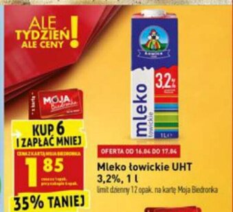 Biedronka Mleko Łowickie UHT 3,2% 1l oferta
