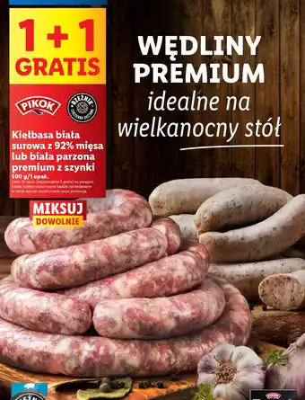 Lidl PIKOK RZEŹNIK Kiełbasa biała surowa z 92% mięsa lub biała parzona premium z szynki 500g oferta