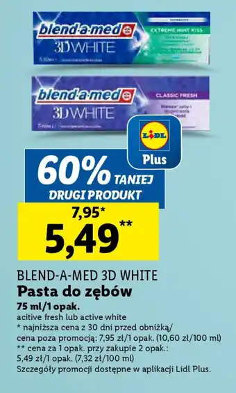 Lidl BLEND-A-MED 3D WHITE Pasta do zębów 75 ml oferta