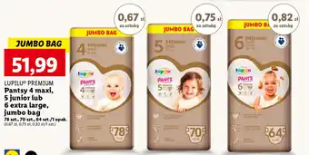Lidl LUPILU PREMIUM Pantsy 4 maxi, 5 junior lub 6 extra large, jumbo bag 64-78 szt. oferta