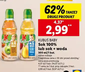 Lidl KUBUŚ BABY Sok 100% lub sok + woda 300 ml oferta