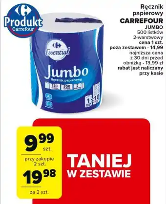 Carrefour Market Ręcznik papierowy CARREFOUR JUMBO 500 listków oferta