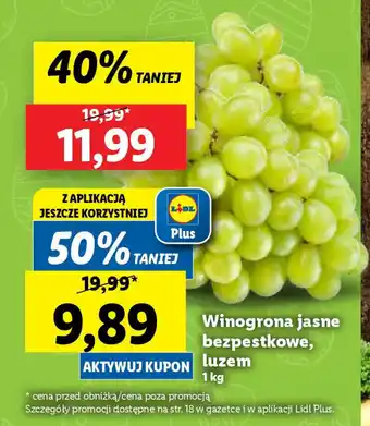 Lidl Winogrona jasne bezpestkowe, luzem 1 kg oferta