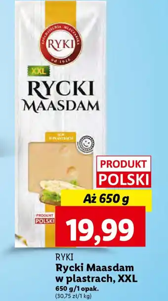 Lidl RYKI Rycki Maasdam w plastrach, XXL 650 g oferta