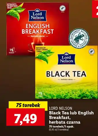 Lidl LORD NELSON Black Tea lub English Breakfast, herbata czarna 75 torebek oferta