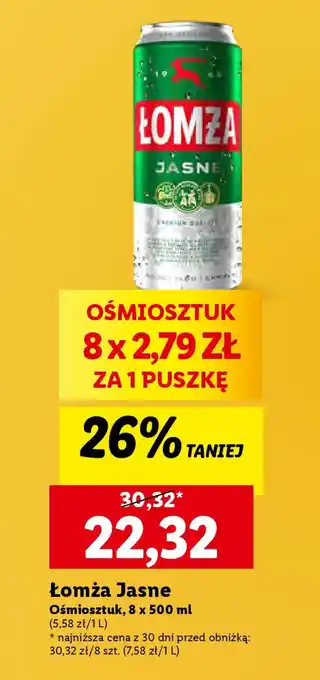 Lidl Łomża Jasne, 8 x 500 ml oferta