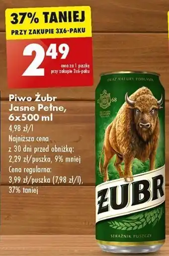 Biedronka Piwo Żubr Jasne Pełne 500 ml oferta