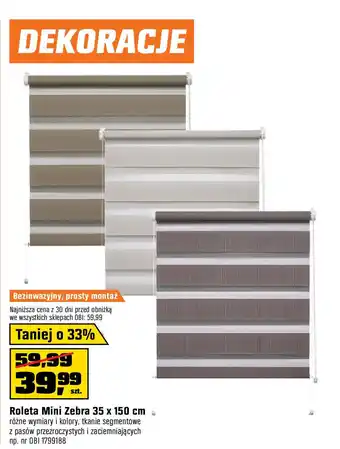 OBI Mini roleta ZEBRA CLASSIC Dzień/Noc popielata 35 cm x 150 cm oferta