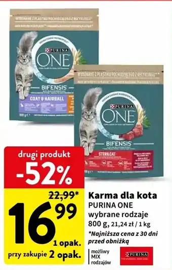 Intermarche Karma dla kota PURINA ONE 800g oferta