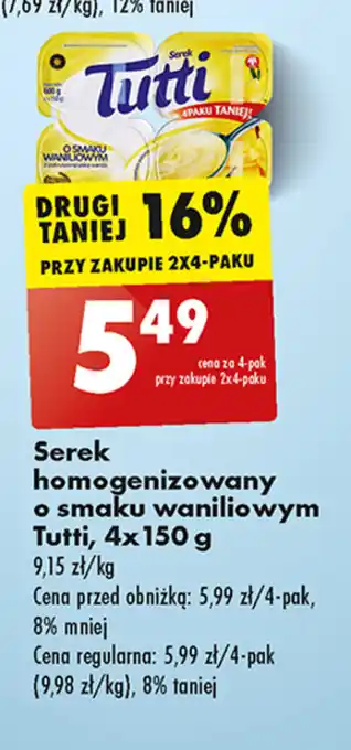 Biedronka Serek homogenizowany o smaku waniliowym Tutti, 4x 150 g oferta