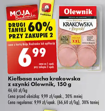 Biedronka Kiełbasa sucha krakowska z szynki Olewnik, 150 g oferta