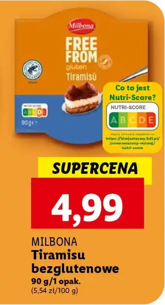 MILBONA Tiramisu bezglutenowe 90 g
