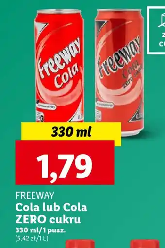 Lidl FREEWAY Cola lub Cola ZERO cukru 330 ml oferta