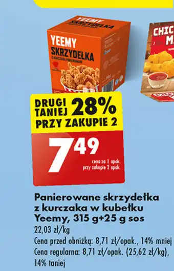 Biedronka Panierowane skrzydełka z kurczaka w kubełku Yeemy, 315 g + 25 g sos oferta