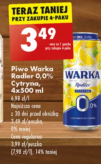 Biedronka Piwo Warka Radler 0,0% Cytryna, 500 ml oferta