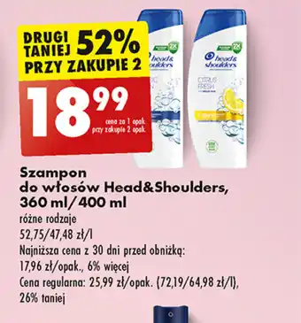Biedronka Szampon do włosów Head&Shoulders, 360 ml/400 ml oferta