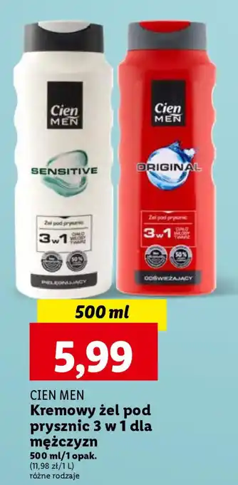 Lidl CIEN MEN Kremowy żel pod prysznic 3 w 1 dla mężczyzn 500 ml oferta