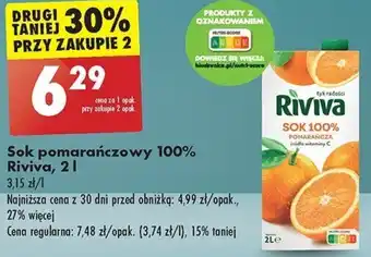 Biedronka Sok pomarańczowy 100% Riviva, 2 l oferta