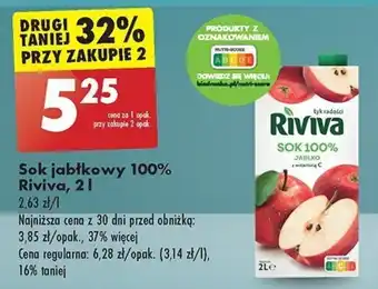 Biedronka Sok jabłkowy 100% Riviva, 2 l oferta