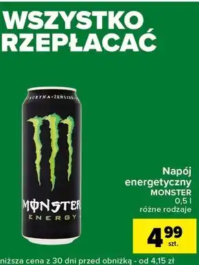 Carrefour Express Monster Energy Zero Sugar Gazowany napój energetyzujący 500 ml oferta