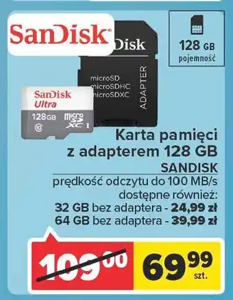 Carrefour Karta pamięci micro sdxc ultra 128 gb + adapter 1 SZT oferta