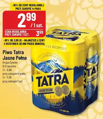 Polomarket Piwo Tatra Jasne Pełne Grupa Żywiec 0,5l oferta
