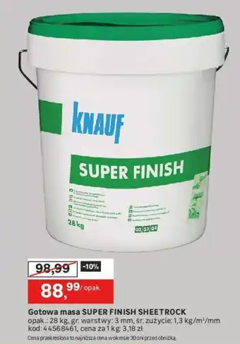 Leroy Merlin Gotowa masa SUPER FINISH SHEETROCK 28kg oferta