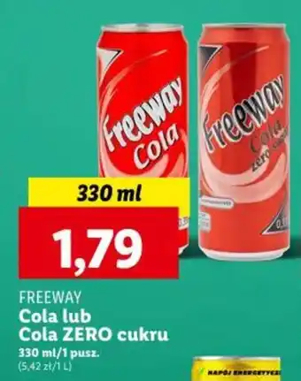 Lidl FREEWAY Cola lub Cola ZERO cukru 330 ml oferta