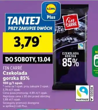 Lidl FIN CARRÉ Czekolada gorzka 85% 100 g oferta