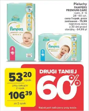 Carrefour Pieluchy PAMPERS PREMIUM CARE 28 - 60 szt. oferta