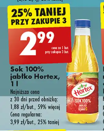 Biedronka Sok 100% jabłko Hortex, 1 l oferta