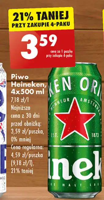 Biedronka Piwo Heineken, 4x500 ml oferta