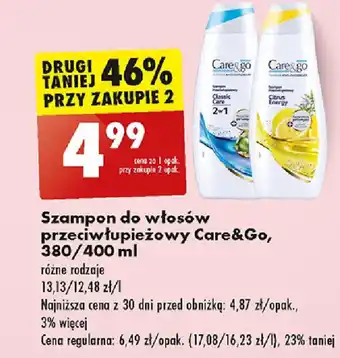 Biedronka Szampon do włosów przeciwłupieżowy Care&Go, 380 / 400 ml oferta
