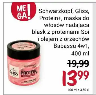 Rossmann Schwarzkopf, Gliss, Protein+, maska do włosów nadajaca blask z proteinami Soi i olejem z orzechów Babassu 4w1 oferta