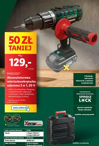 Lidl PARKSIDE Akumulatorowa wiertarkowkrętarka udarowa 3 w 1, 20 V oferta