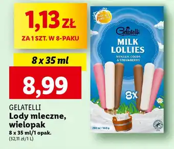 Lidl GELATELLI Lody mleczne, wielopak 8 x 35 ml oferta
