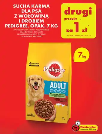 Biedronka SUCHA KARMA DLA PSA Z WOŁOWINĄ I DROBIEM PEDIGREE, 7 KG oferta