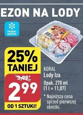 ALDI Koral Iza Lody o smaku śmietankowo cytrynowo truskawkowo czekoladowym 270 ml oferta