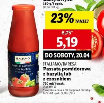 Lidl ITALIAMO/BARESA Passata pomidorowa z bazylią lub z czosnkiem 720ml oferta