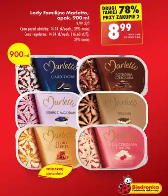 Biedronka Lody Familijne Marletto, opak. 900 ml oferta